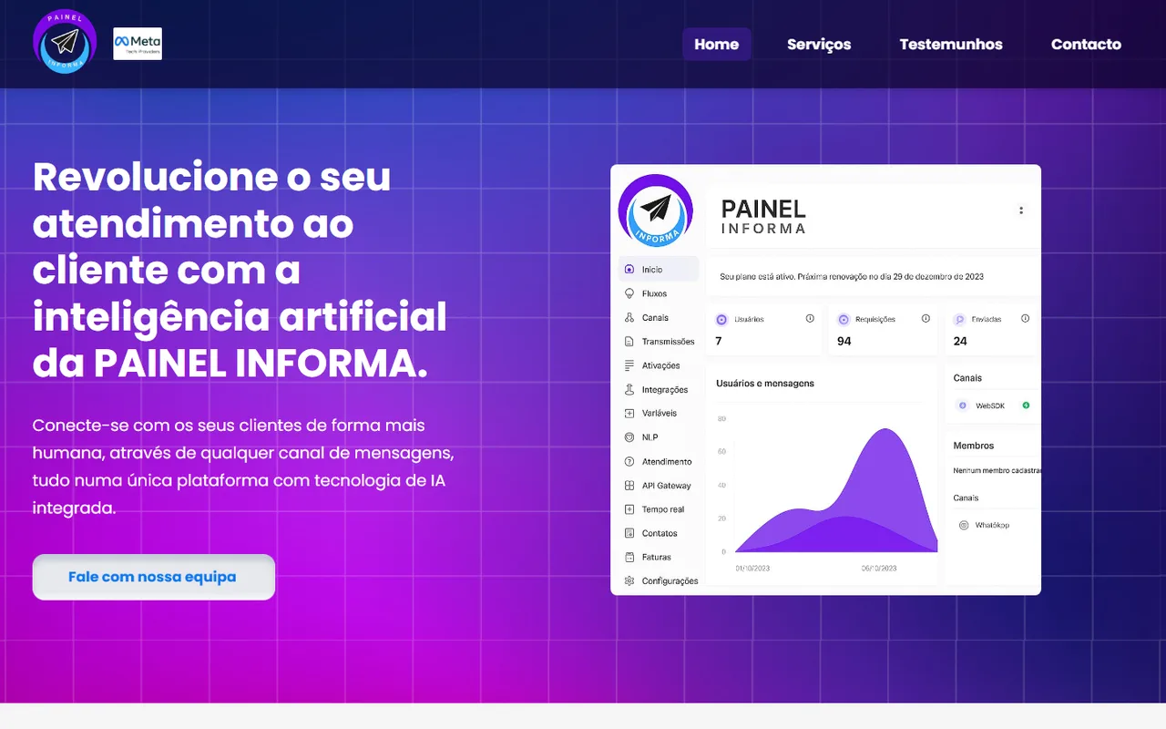 Página inicial do painelinforma.com: atendimento com inteligência artificial